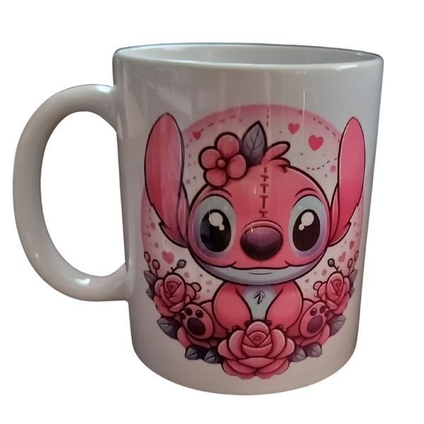Rózsaszín Stitch-fehér bögre