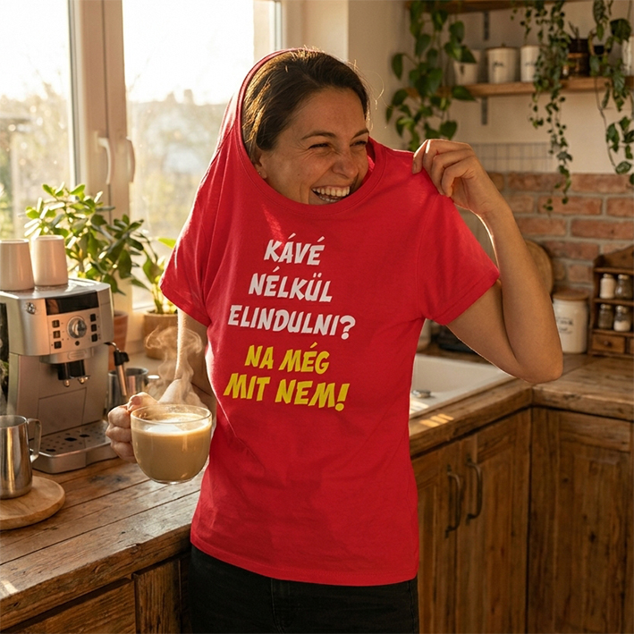 Kávé nélkül elindulni kávés póló