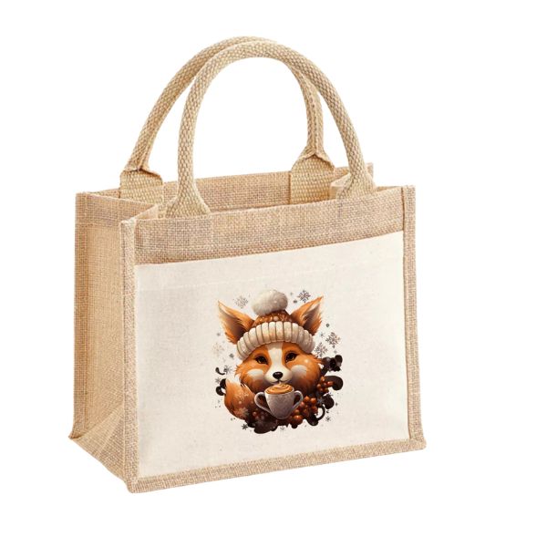 Róka-pamut zsebes juta midi bevásárlótáska