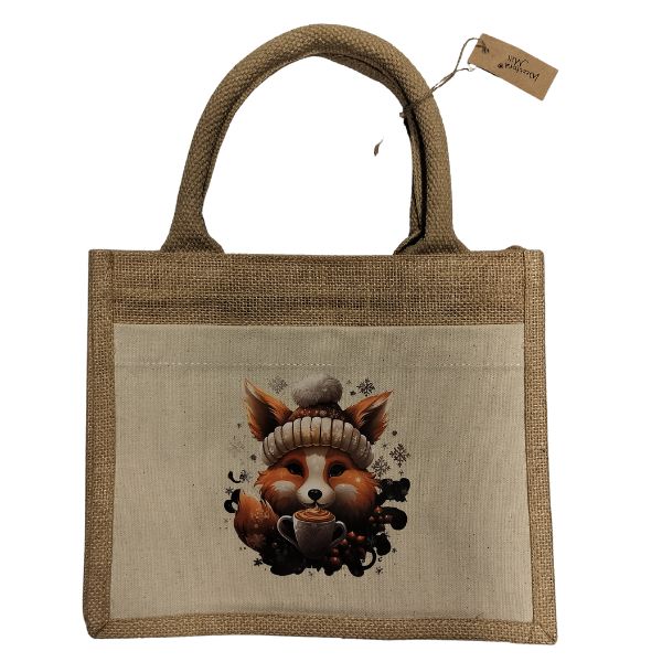 Róka-pamut zsebes juta midi bevásárlótáska