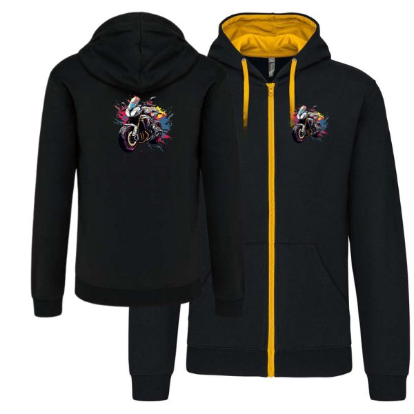 Motor-fekete sárga pulóver