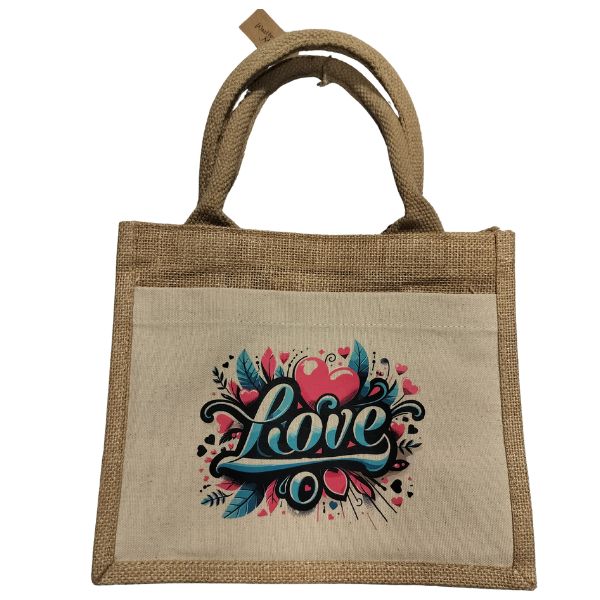 Love-pamut zsebes juta midi bevásárlótáska