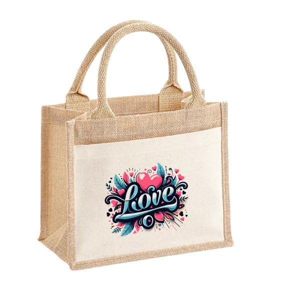 Love-pamut zsebes juta midi bevásárlótáska