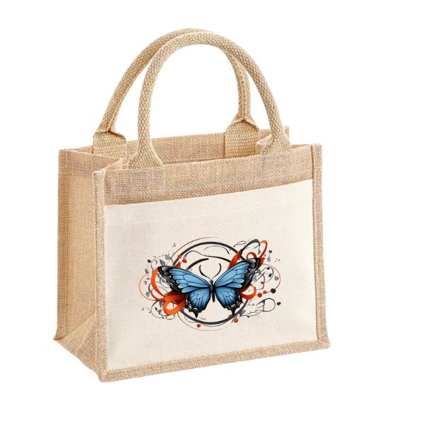 Kék pillangó pamut zsebes juta midi bevásárlótáska