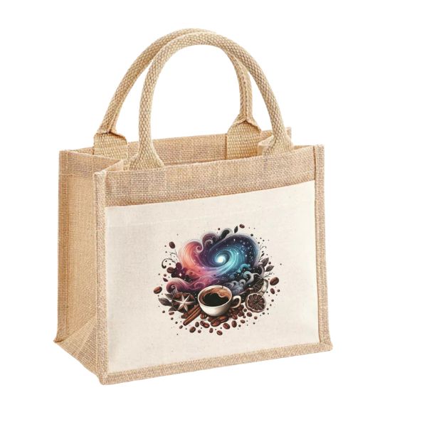 Kávé-pamut zsebes juta midi bevásárlótáska
