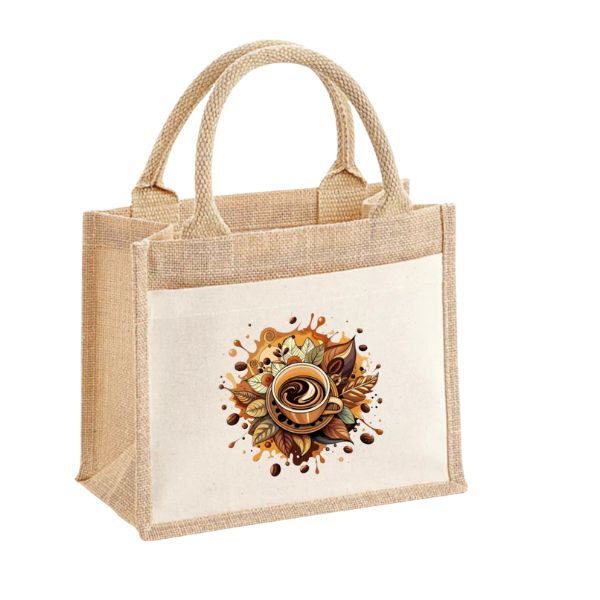  Kávé 2-pamut zsebes juta midi bevásárlótáska