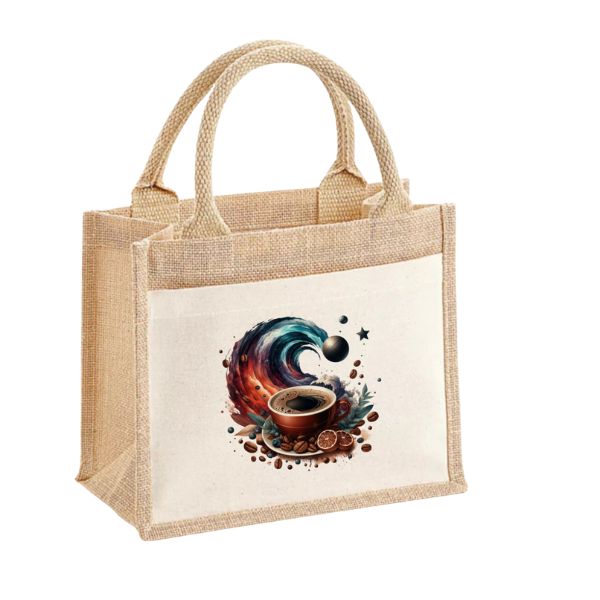 Kávé 3-pamut zsebes juta midi bevásárlótáska