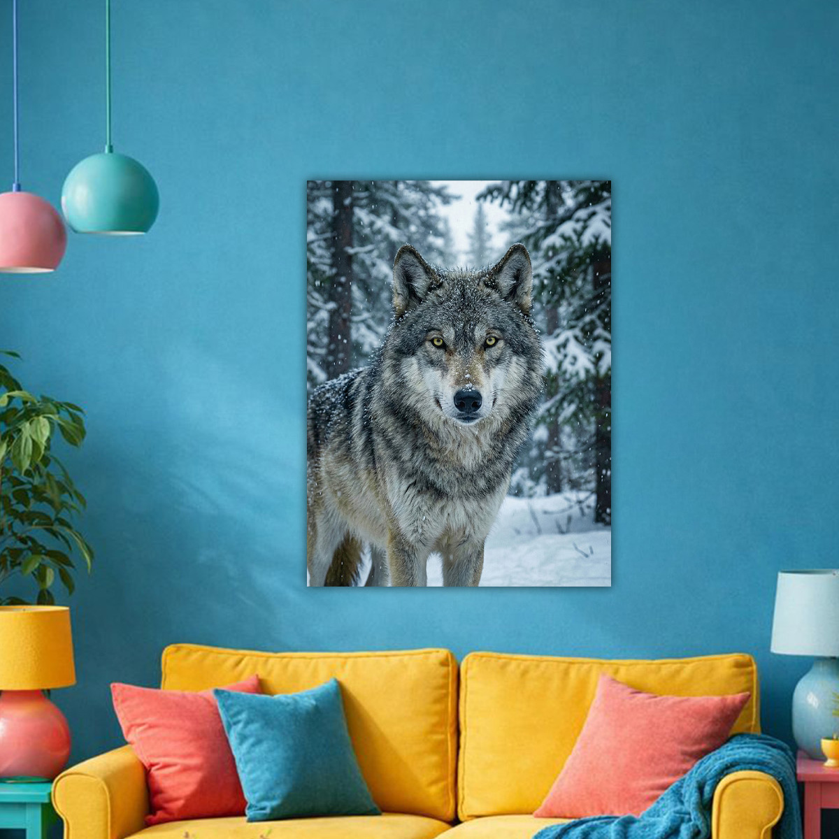 Farkas a hóban alumínium falikép fúrásmentes rögzítéssel