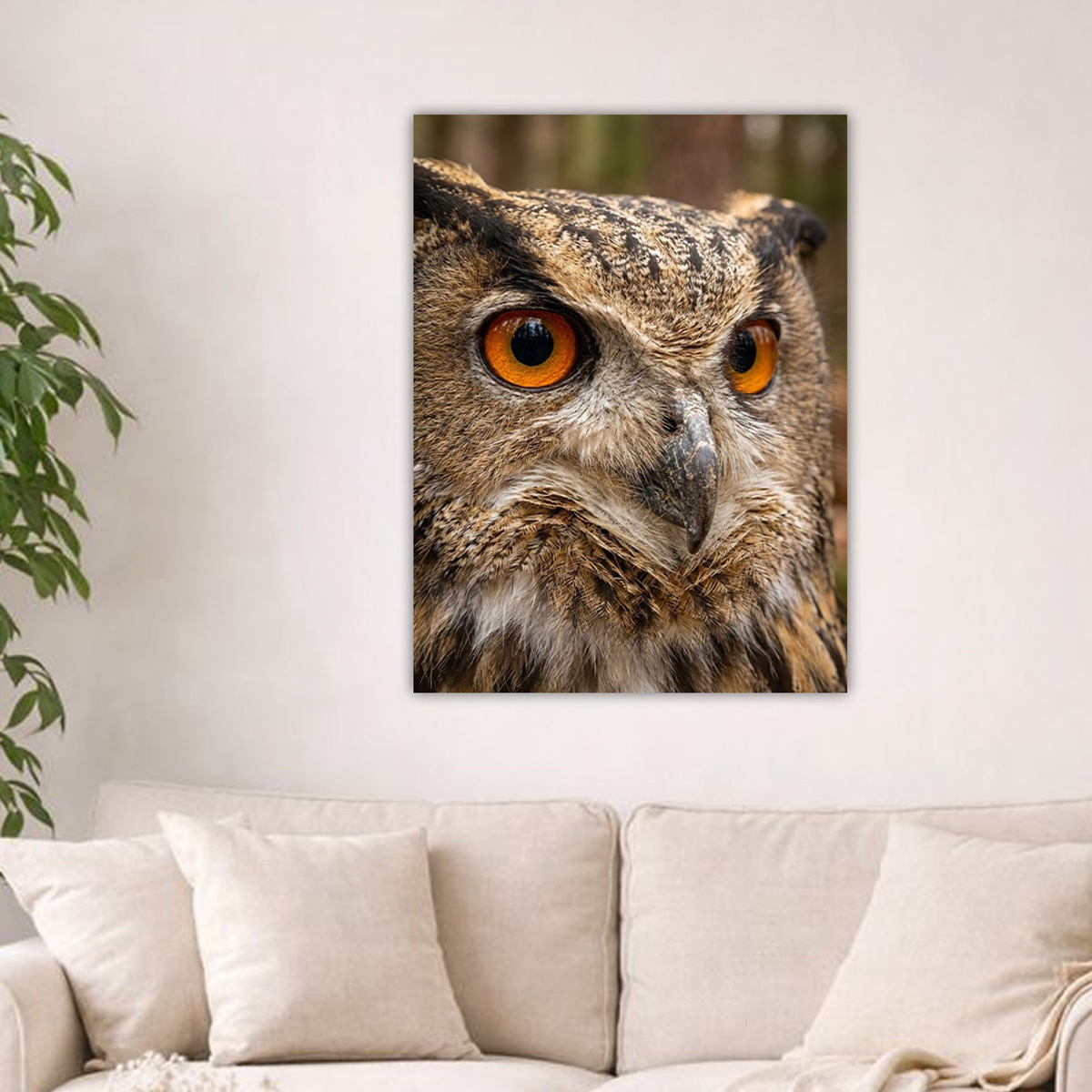 Uhu Bagoly portré alumínium falikép fúrásmentes rögzítéssel