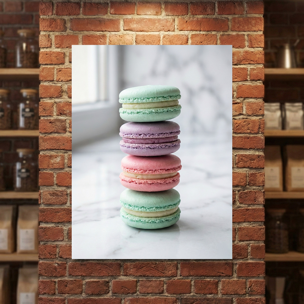 Édes Színkavalkád – Macaron torony alumínium falikép fúrásmentes rögzítéssel