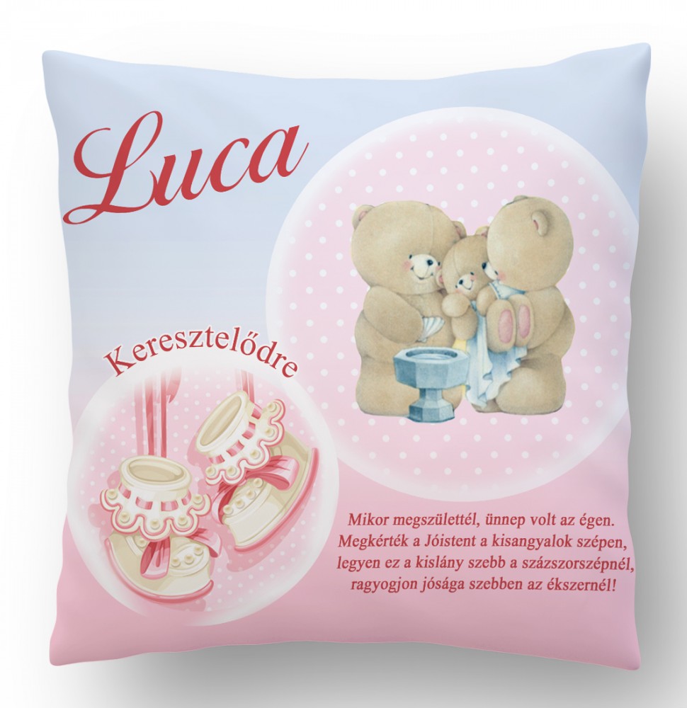 Ajándék párna Keresztelőre rózsaszín 