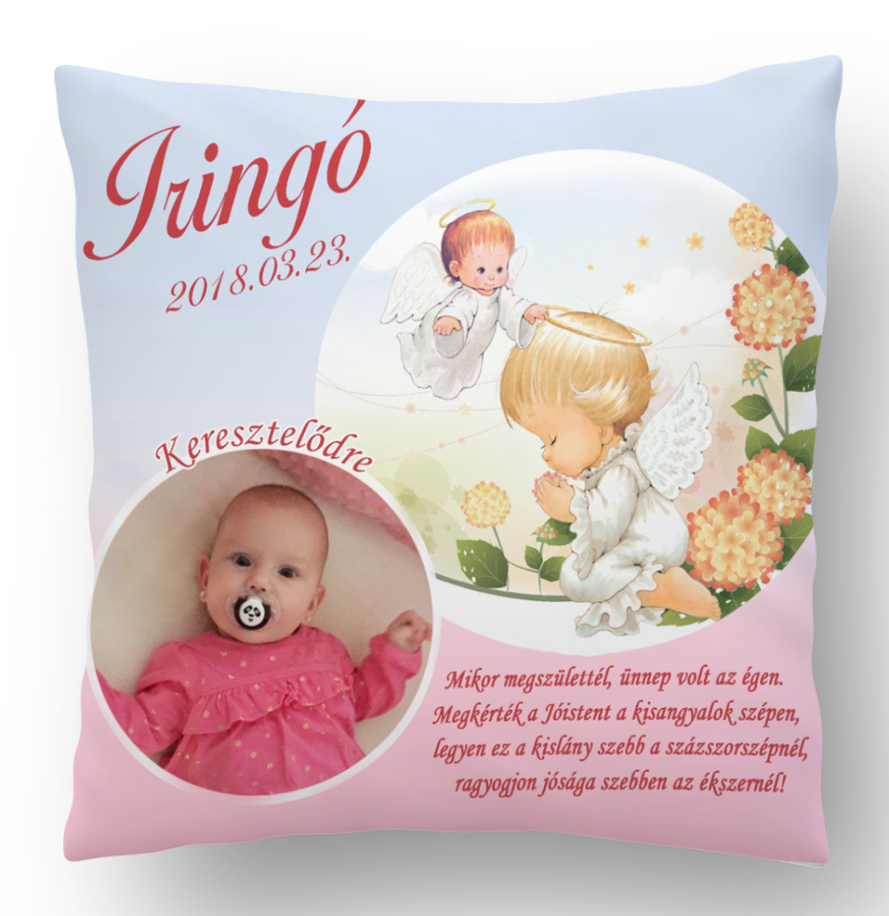 Ajándék párna Keresztelőre rózsaszín