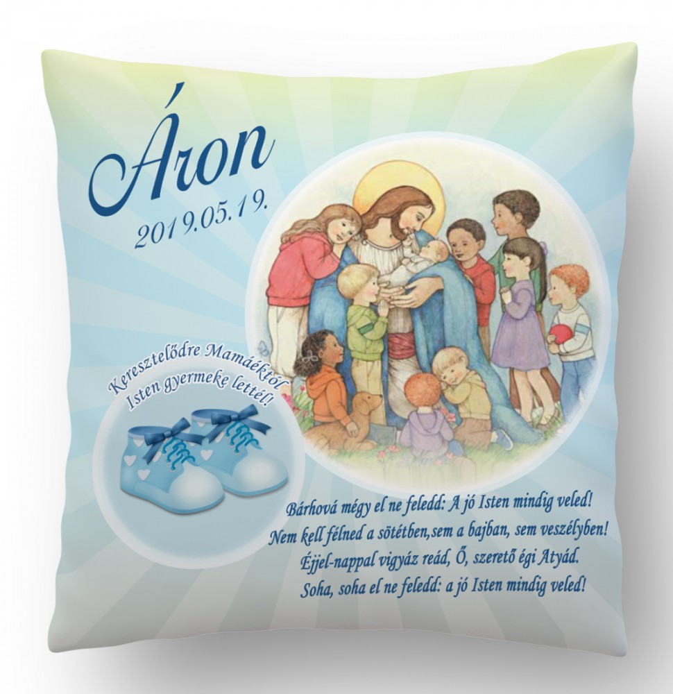 Ajándék párna Keresztelőre fényképpel templomos