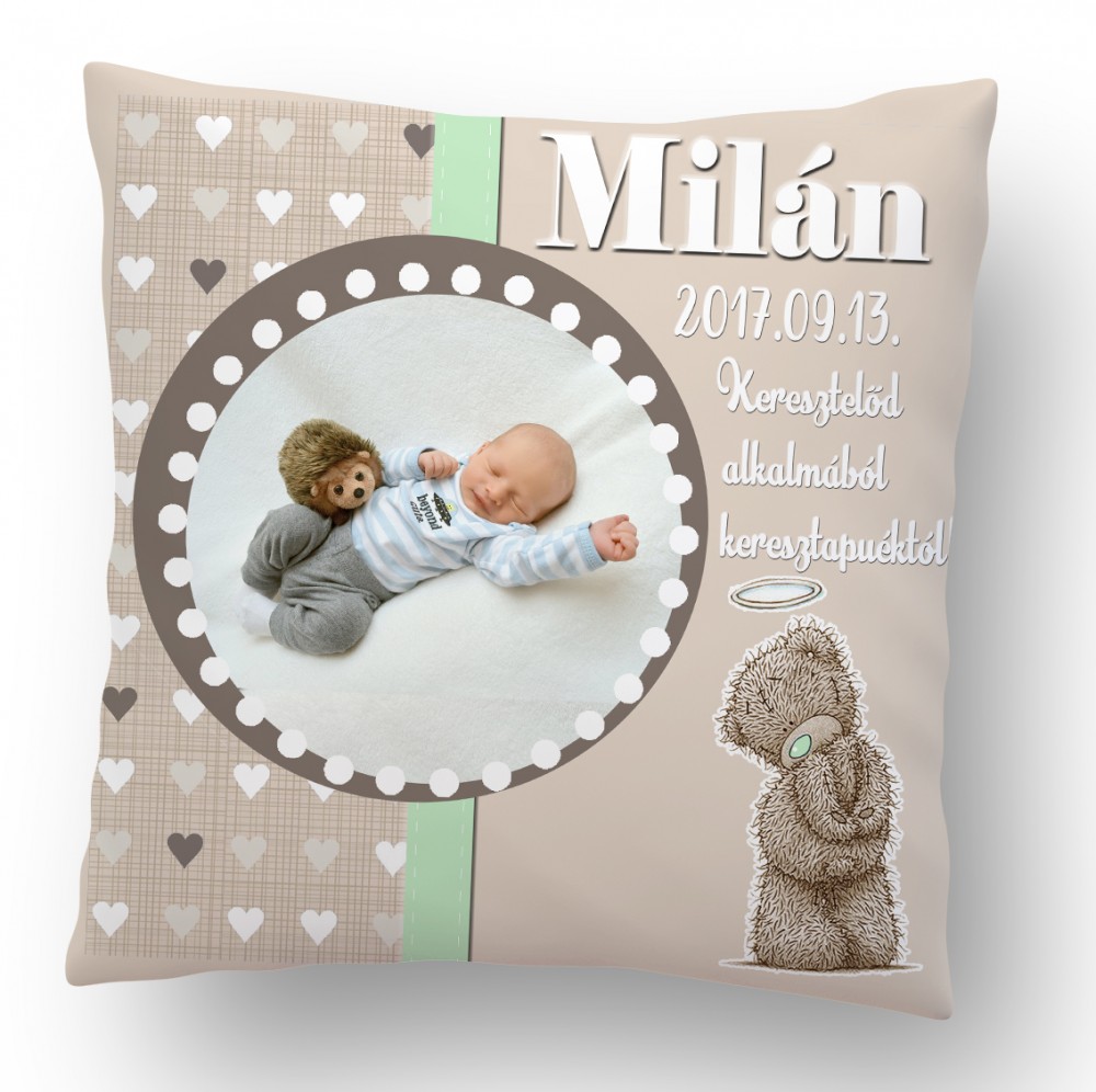 Ajándék párna Keresztelőre fényképpel
