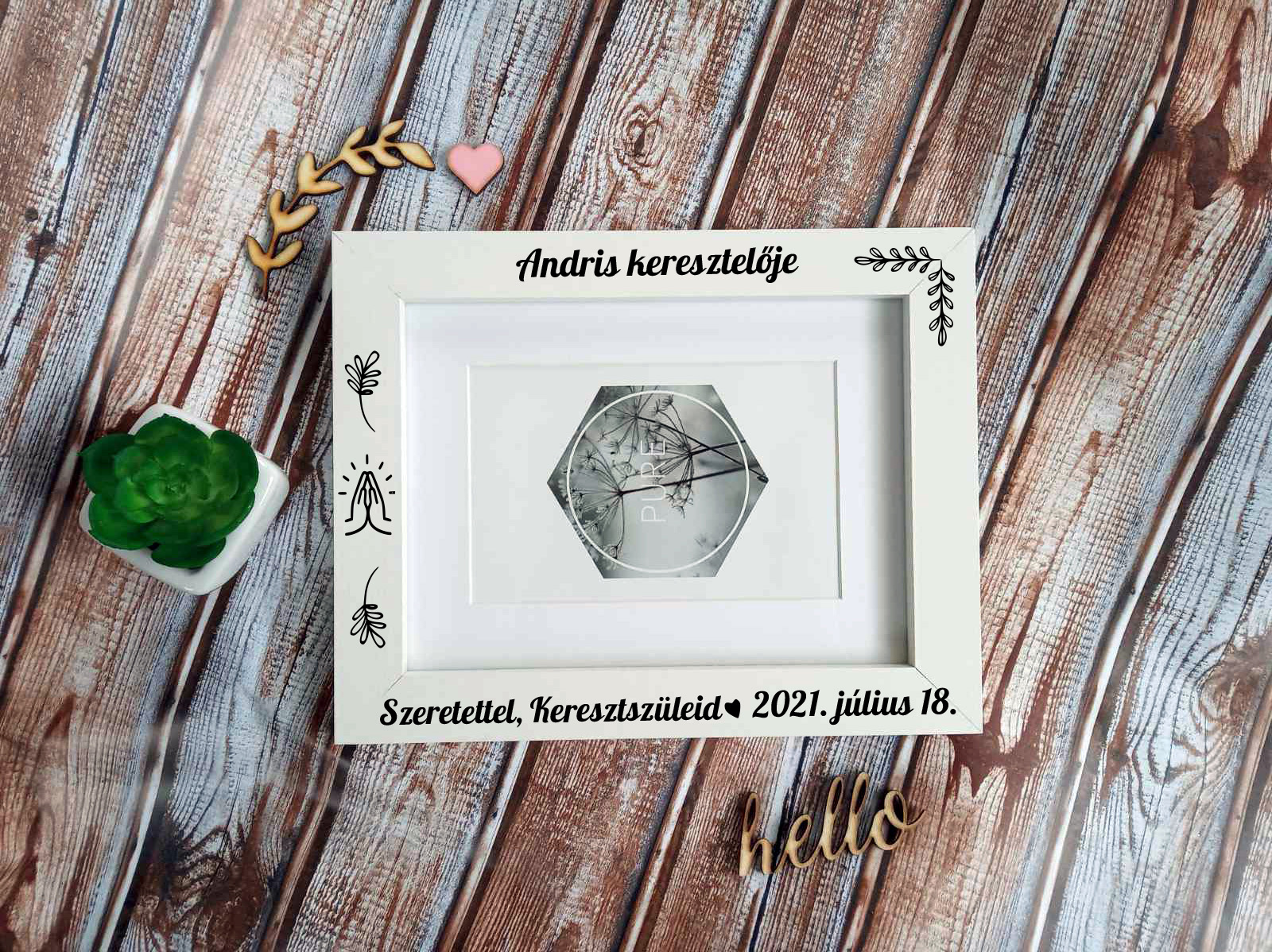 Keresztelőre névre szóló képkeret
