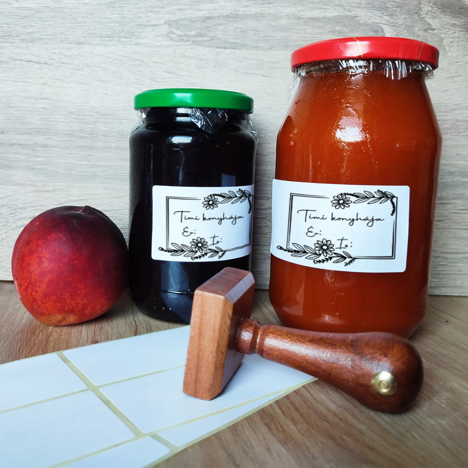 Lekvár cimkéző pecsét - virág kerettel