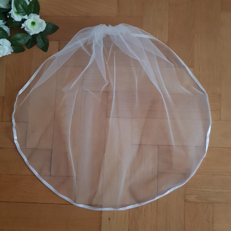 FTY02 - 1 rétegű szatén szélű Hófehér MINI menyasszonyi fátyol 30x50cm