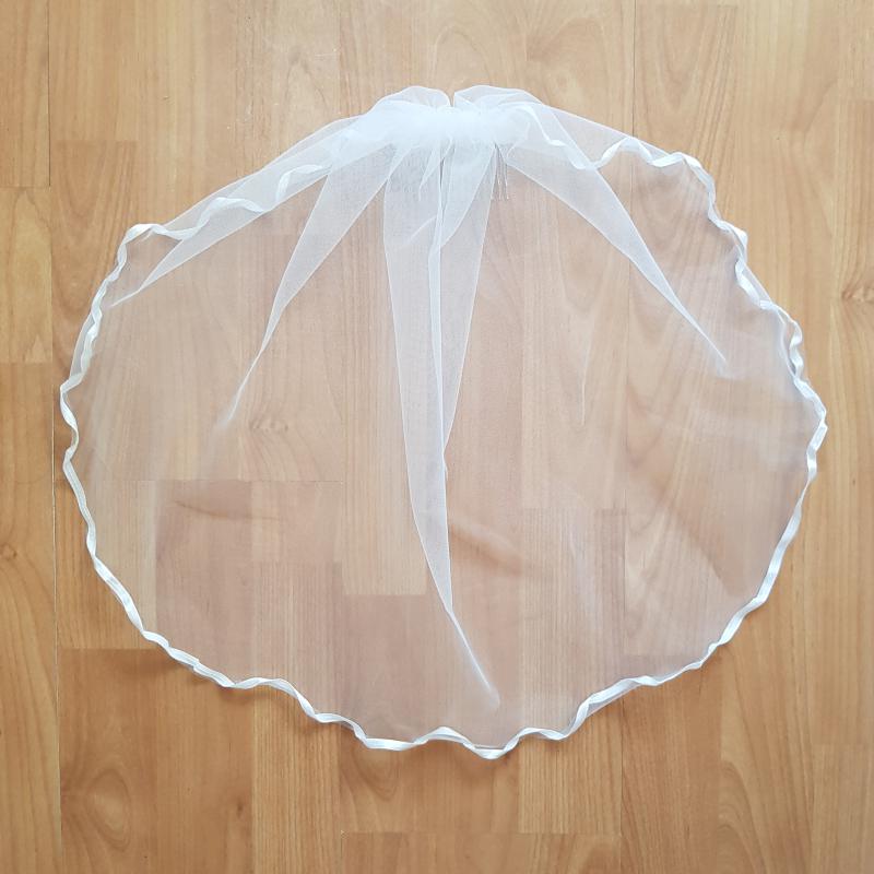 FTY03 - 1 rétegű hullámos szatén szélű Hófehér MINI menyasszonyi fátyol 30x50cm