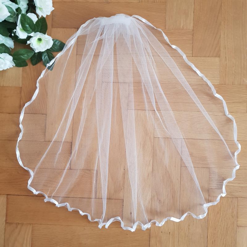 FTY11 - 1 rétegű hullámos szatén szélű Hófehér MINI menyasszonyi fátyol 30x100cm