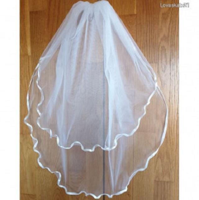 FTY59 - 2 rétegű hullámos szatén szélű Hófehér MINI menyasszonyi fátyol 30-50x50cm