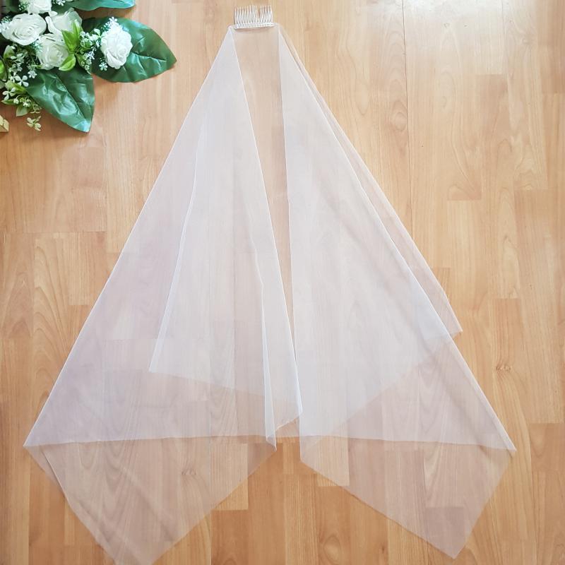 FTY99 - 1 rétegű szegetlen Hófehér menyasszonyi szögletes fátyol 80x150cm