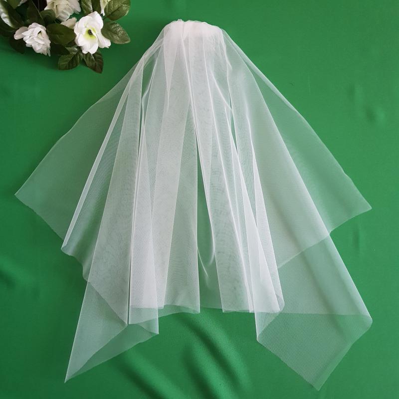 FTY101 - 1 rétegű szegetlen Hófehér menyasszonyi félhúzott szögletes fátyol 80x150cm