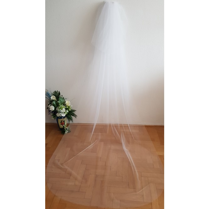 FTY114 - 2 rétegű szegetlen Hófehér menyasszonyi fátyol 60-300x150cm