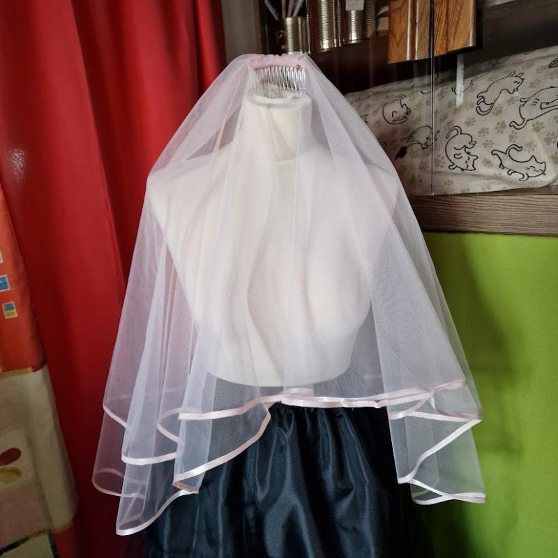 FTY126 - 2 rétegű szatén szélű világos púder színű menyasszonyi fátyol 60-80x150cm