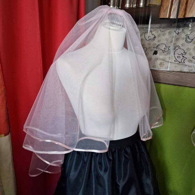 FTY127 - 2 rétegű sötét púder szatén szélű púder színű menyasszonyi fátyol 60-80x150cm