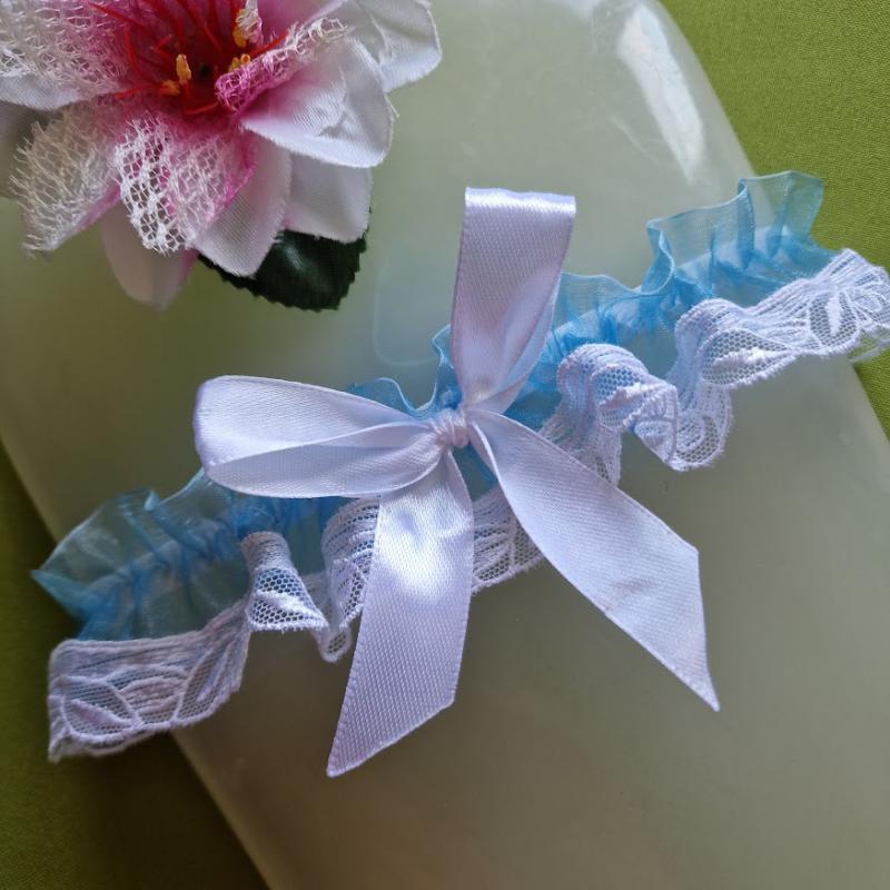 ESKÜVŐ HAK72 - 45mm-es csipkés kék színű masnis Harisnyakötő Combcsipke Legényfogó