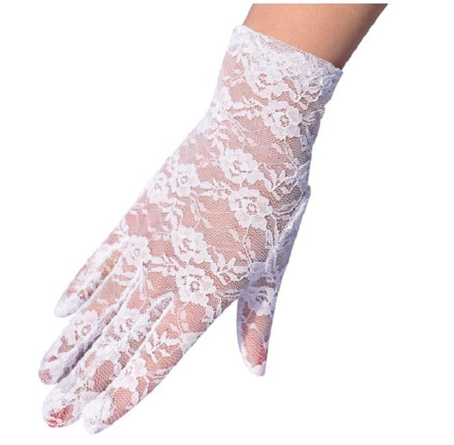 ESKÜVŐ KTY22 - 21cm-es hagyományos hófehér menyasszonyi csipke kesztyű
