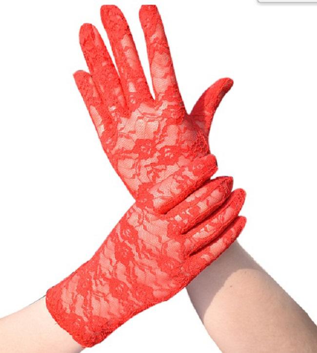 ESKÜVŐ KTY24 - 21cm-es hagyományos piros menyasszonyi menyecske csipke kesztyű