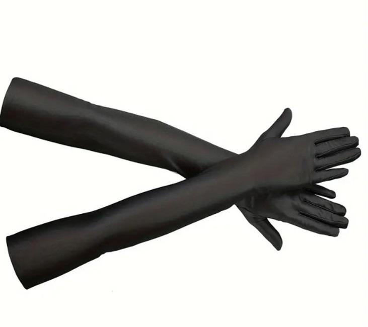 ESKÜVŐ KTY94 - 50cm-es fekete jersey menyasszonyi kesztyű operába bálba