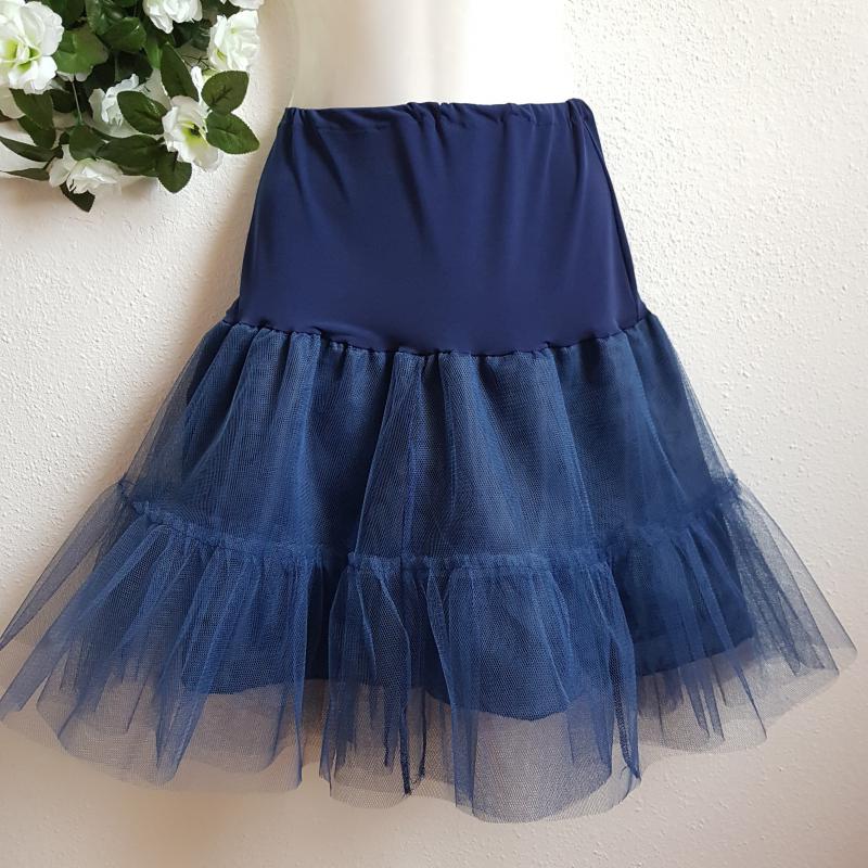 ESKÜVŐ ASZ49 – 3 rétegű fodros sötétkék midi tüll alsószoknya