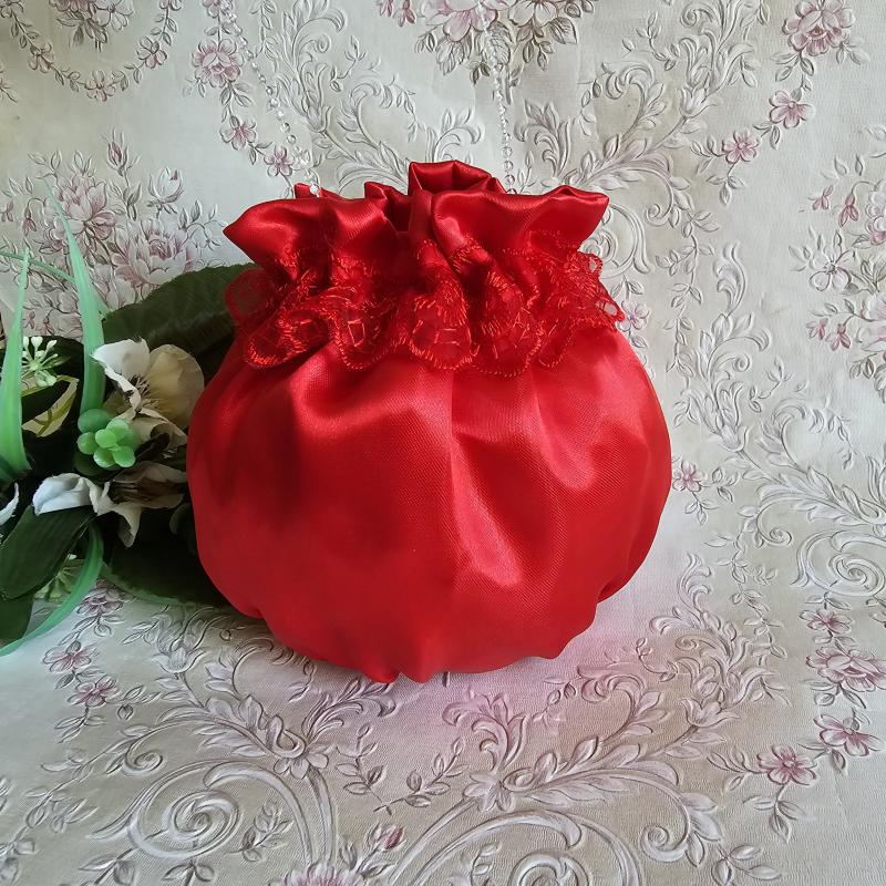 ESKÜVŐ MSZ16 - Menyasszonyi szütyő tatyó csipke galléros piros szatén