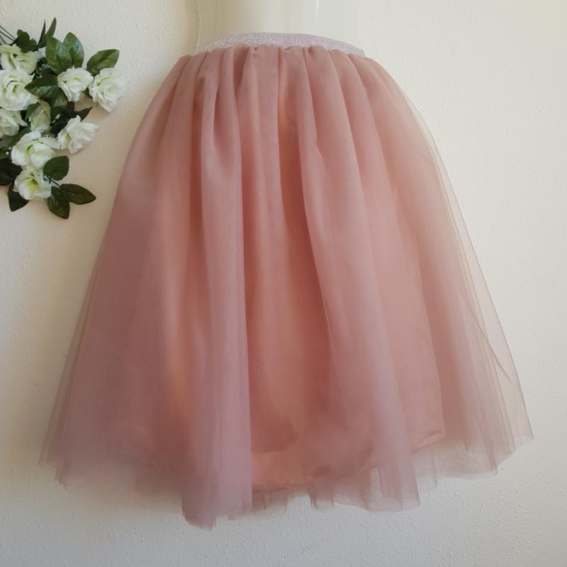 ESKÜVŐ ASZ29H - 5 rétegű átmenetes púder midi tüll szoknya csillogós derékkal