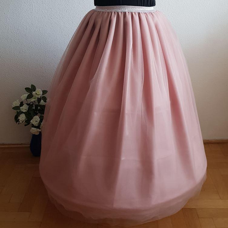 ESKÜVŐ ASZ36F – 5 rétegű púderrózsaszín maxi tüll szoknya csillogós derékkal