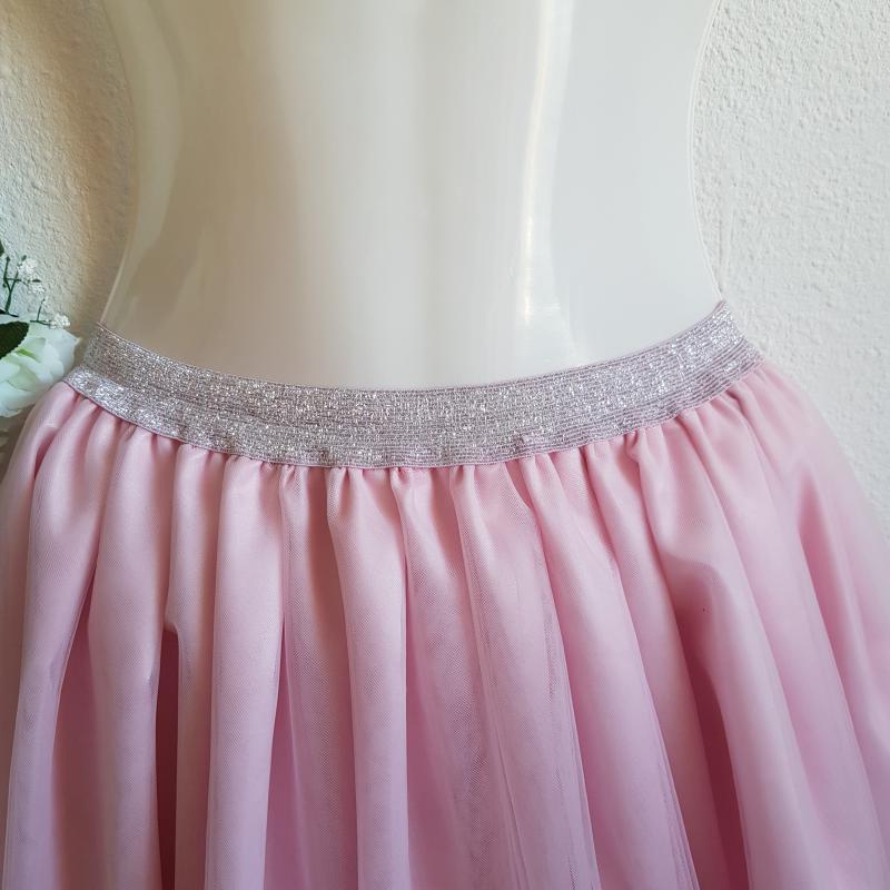 ESKÜVŐ ASZ36G – 5 rétegű rózsaszín maxi tüll szoknya csillogós derékkal