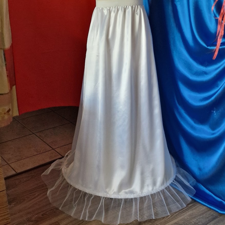 ESKÜVŐ ASZ81 - 65cm-es 1 körös fodros fehér szatén menyasszonyi alsószoknya abroncs