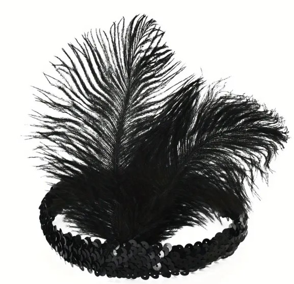 HAD151 - 20-as évek fekete flitteres tollas hajdísz hajpánt