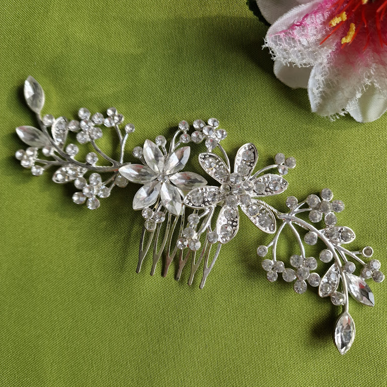 ESKÜVŐ HAD159 - Menyasszonyi strasszköves virágos leveles hajfésű hajdísz