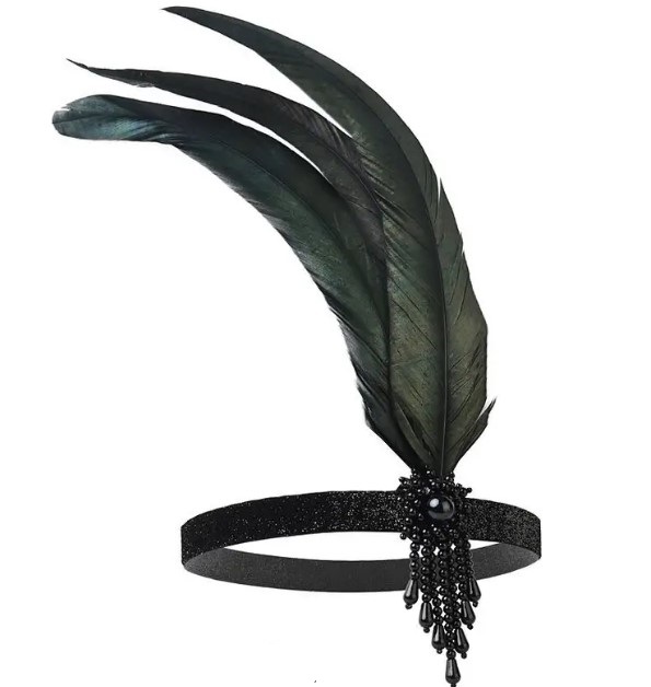 HAD184 - 20-as évek fekete gyöngyös tollas hajdísz hajpánt