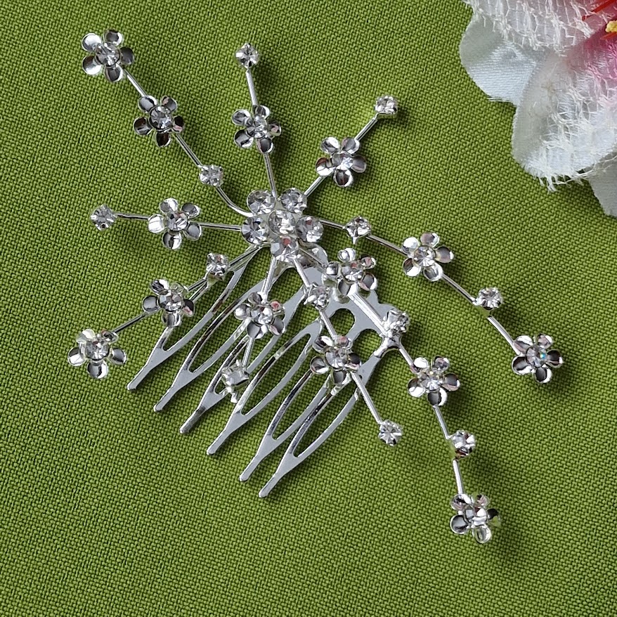 ESKÜVŐ HAD222 - Kristályköves virágos ágacskás strasszköves hajfésű hajdísz