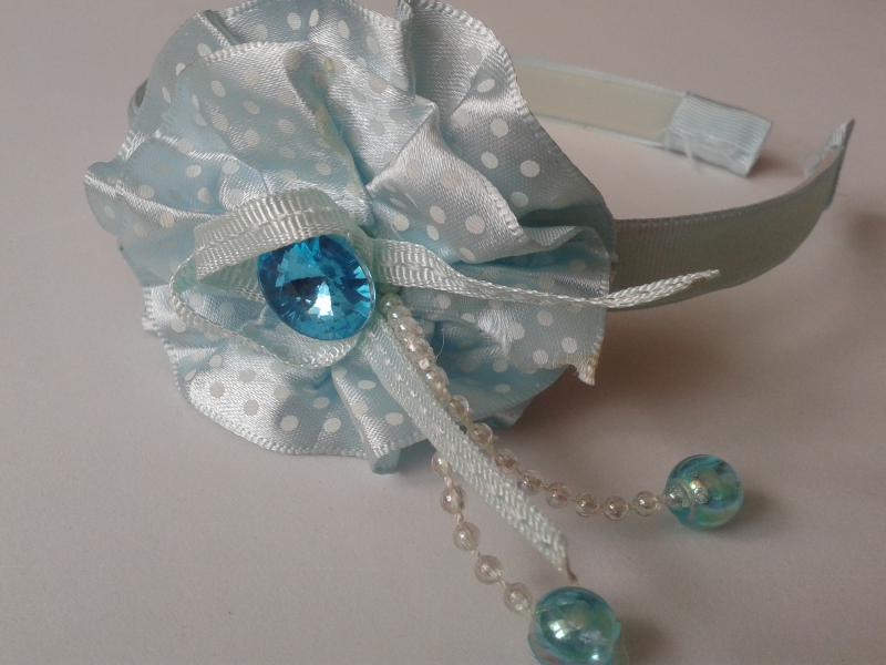 ESKÜVŐ HPT31 - Babakék szatén virágos hajpánt hajráf