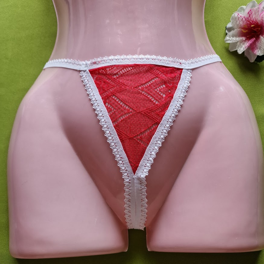 FEN43D - Női fehérnemű - Nyitott csipke tanga bugyi- piros és fehér