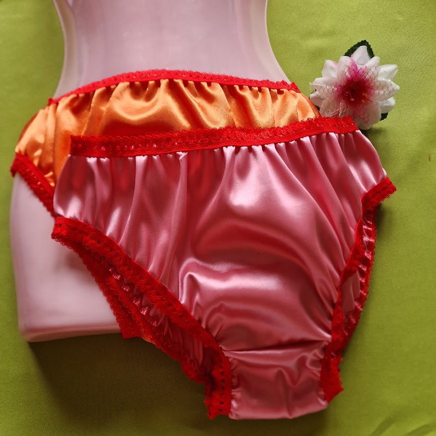 FEN48-8-4 - 2db Hagyományos fazonú szatén bugyi - narancs és rózsa