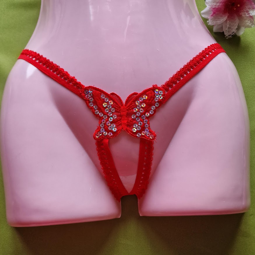 FEN104 - Női fehérnemű - Nyitott pillangós piros G-string tanga bugyi