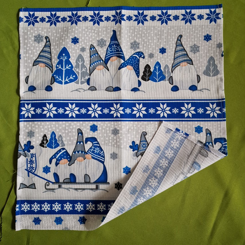 OTT34 - Nagyméretű Karácsonyi manó mintás pamut konyharuha törlőkendő - 48x52cm