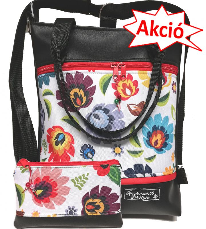 Folk virágok 4in1 szett textilbőr hátizsák univerzális táska neszivel