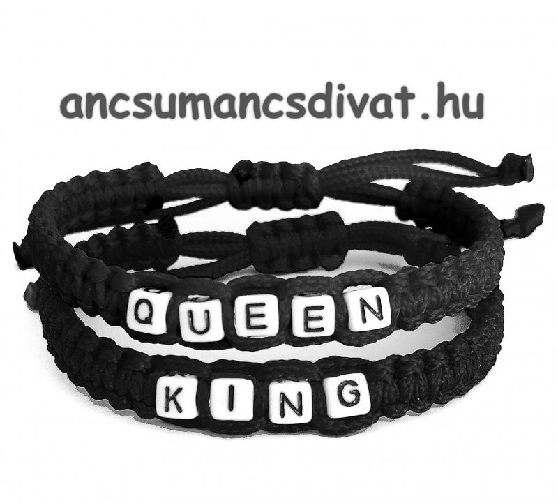 QUEEN - KING páros kabala makramé karkötő szett fekete